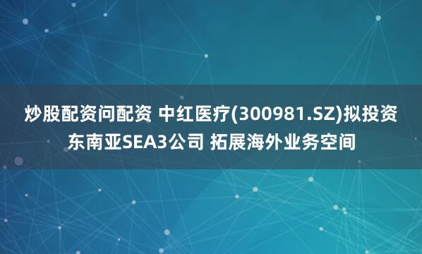 炒股配资问配资 中红医疗(300981.SZ)拟投资东南亚SEA3公司 拓展海外业务空间