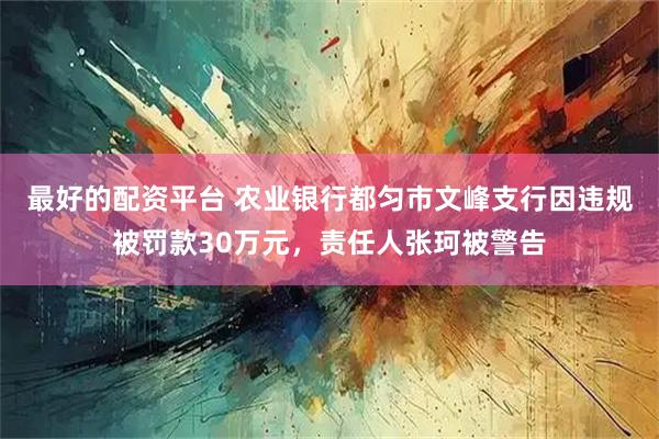 最好的配资平台 农业银行都匀市文峰支行因违规被罚款30万元，责任人张珂被警告
